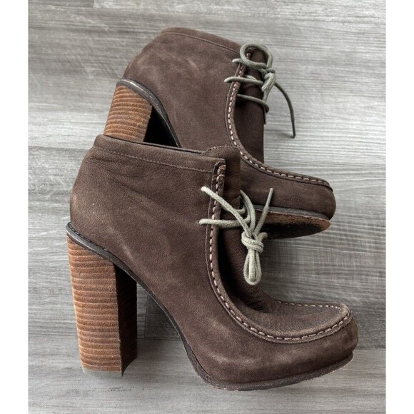 Dolce Vita Brown Suede Stacked Heel Booties Size 7 Heeled Boots Boho Moc Toe - Picture 7 of 8